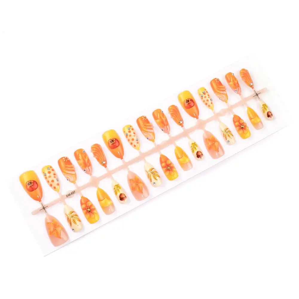 Nailhour 30Pcs Autumn Orange 3D Medium Almond Press On Nails