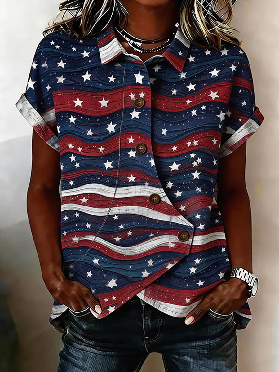 Women'S American Flag Art Commemorative Art Print Shirt