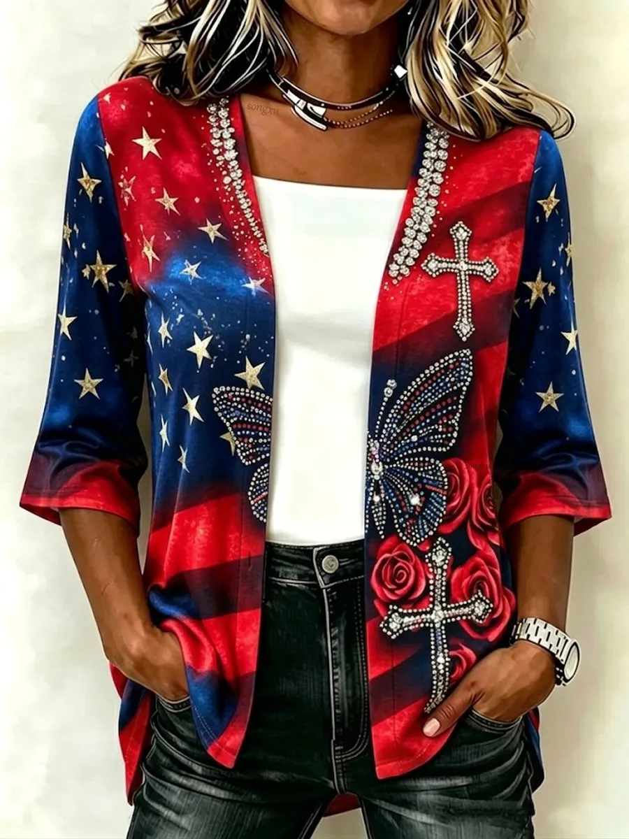 Women'S Rhinestone Citi Art Casual Cardigan