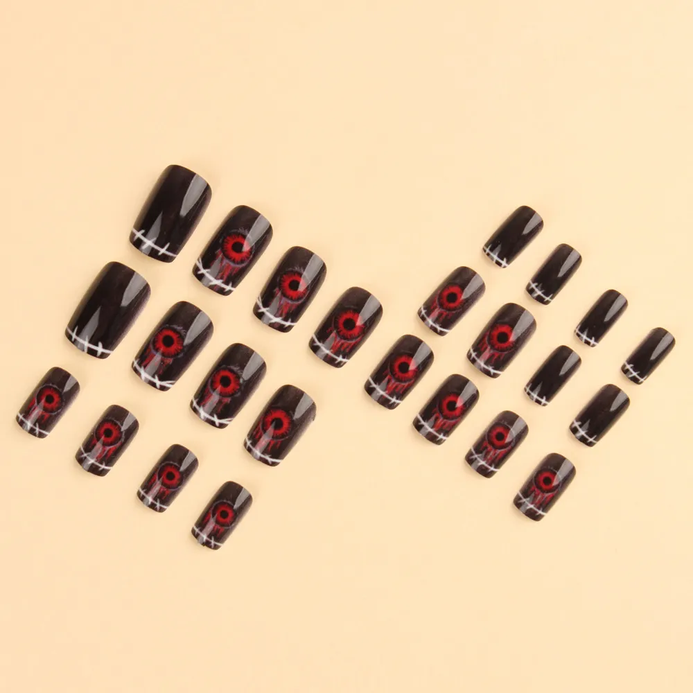 Nailhour 24Pcs Red Eyes Gothic Halloween Press On Nails