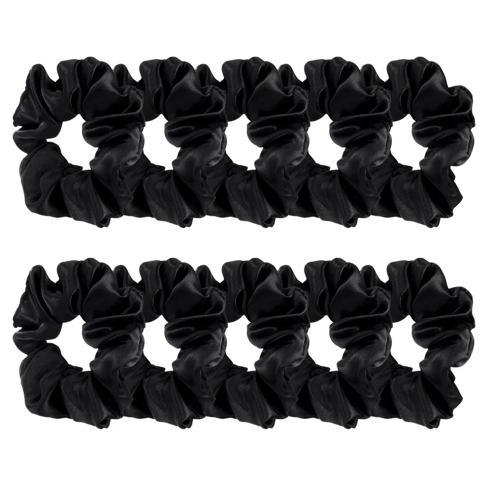A Pack Of Ten Black Satin Elastic Hair Bands