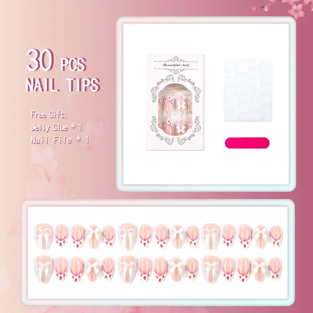 Nailhour 30Pcs Pink 3D Resin Medium Almond Press On Nails