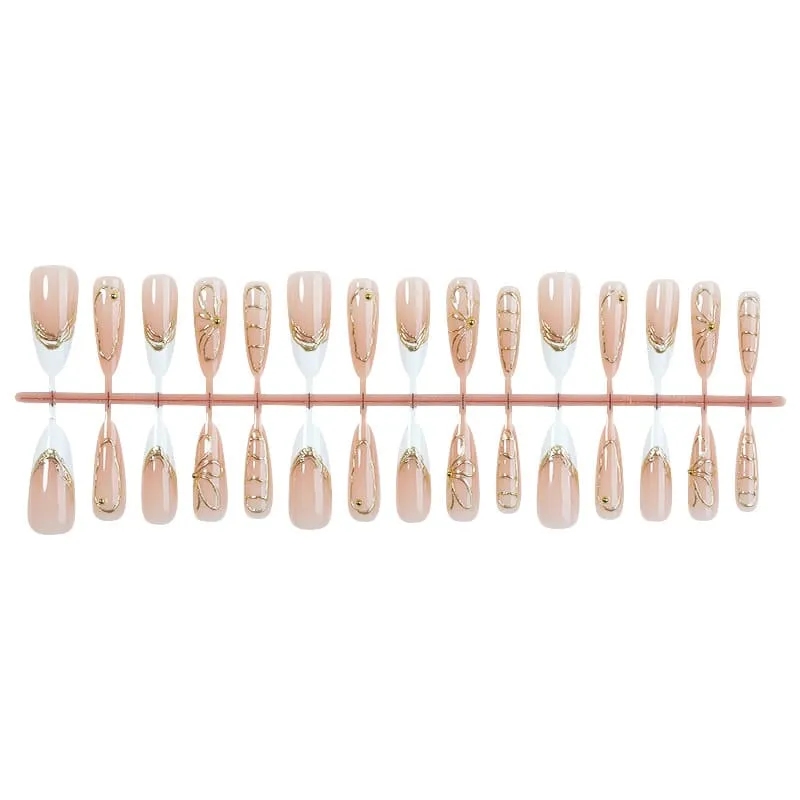 Nailhour 30Pcs French Gilded Minimalist Long Almond Press On Nails