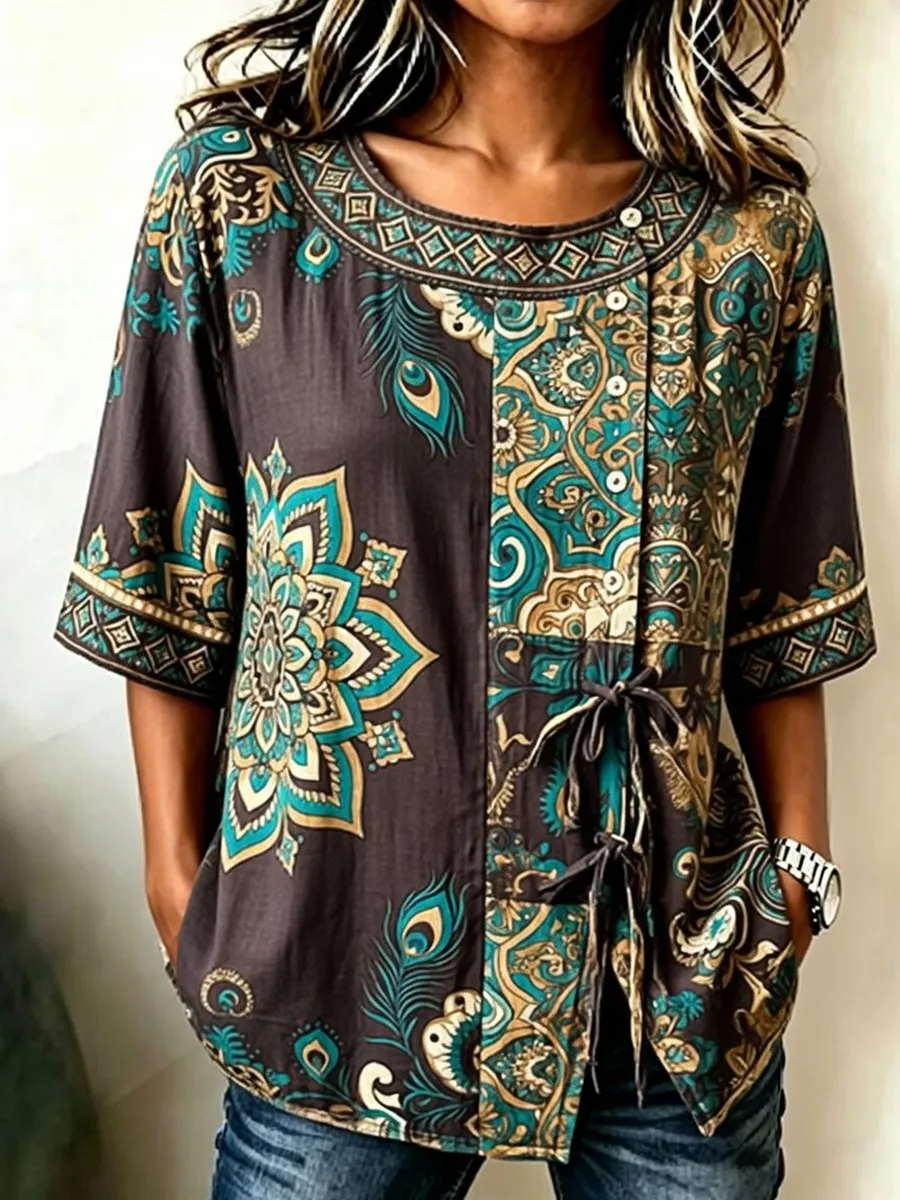 Women's retro floral art top