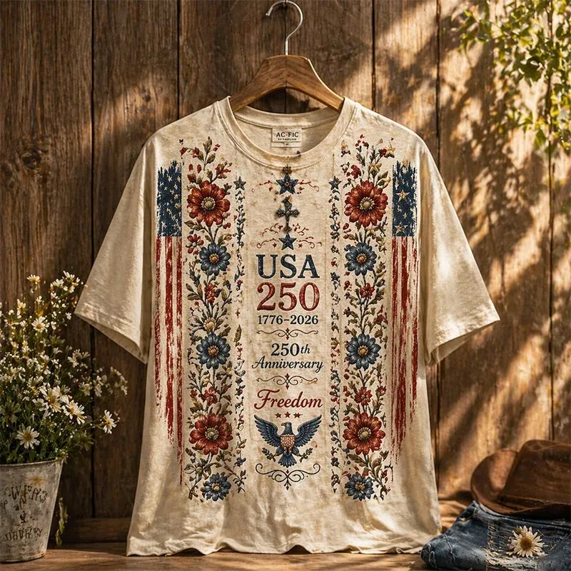 Women'S American Independence Day 250Th Anniversary Printed Short Sleeved T-Shirt
