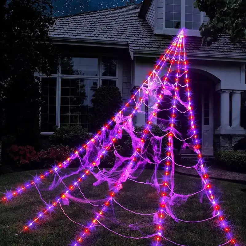 Glowing Spider Web LED Lights Halloween Aesthetic Spooky Lights For Outdoor Lawn Porch Garden