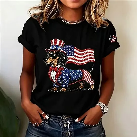 Women's casual American 250th anniversary celebration animal print short sleeved T-shirt