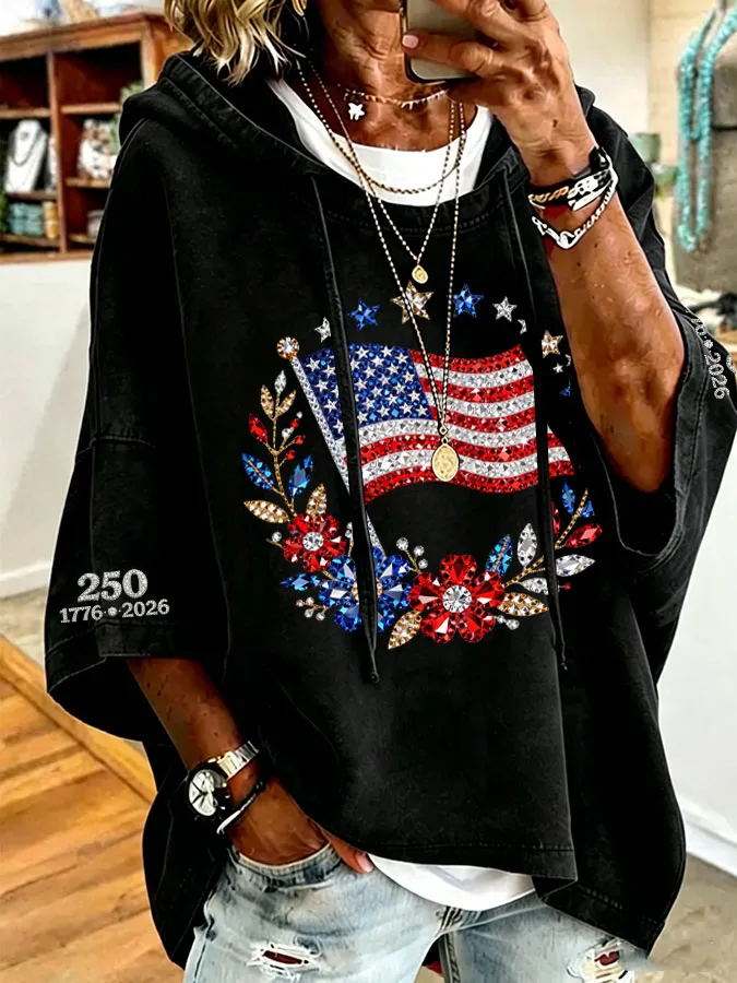 Women'S American Flag Printed Super Large Hoodie