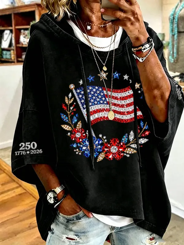Women'S American Flag Printed Super Large Hoodie