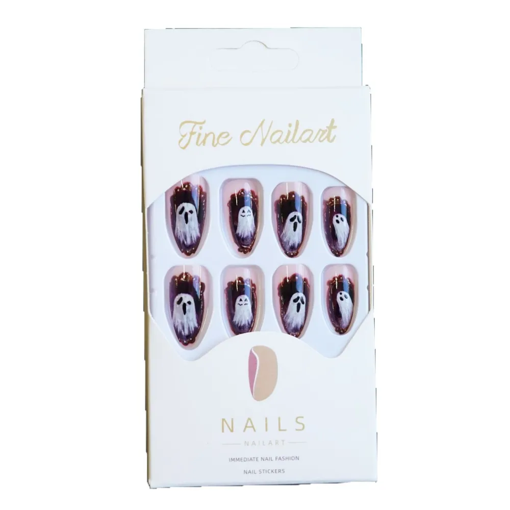 Nailhour 24Pcs Ghost Halloween Medium Almond Press On Nails