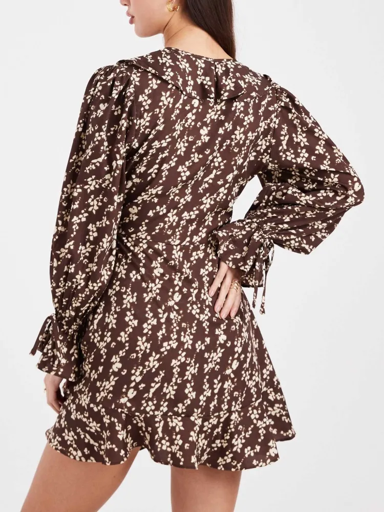Ruffled Flower V-Neck Dress