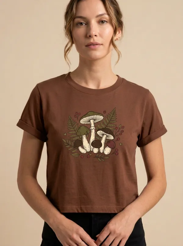 Cottagecore Mushroom Fern Printed Women's Graphic T-Shirt