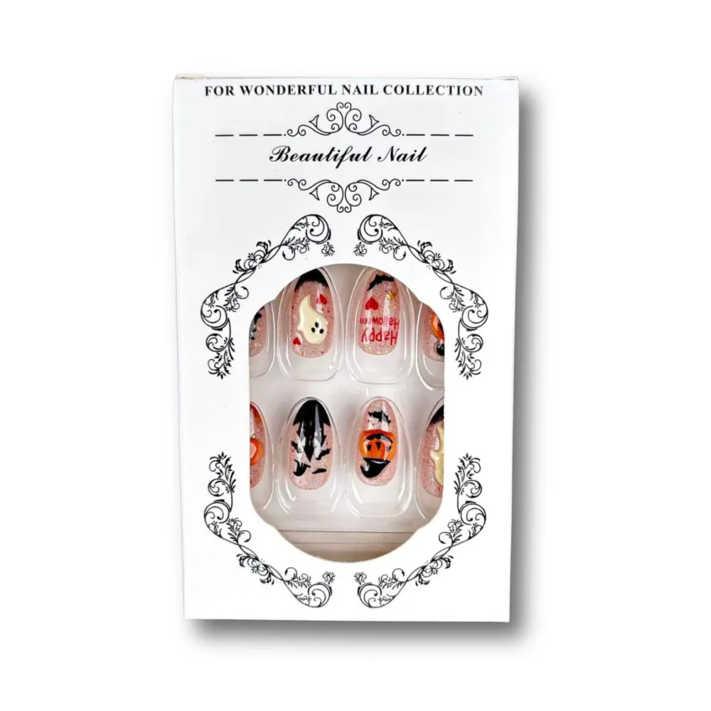 Nailhour 30Pcs Halloween 3D Medium Almond Pumpkin Press On Nails
