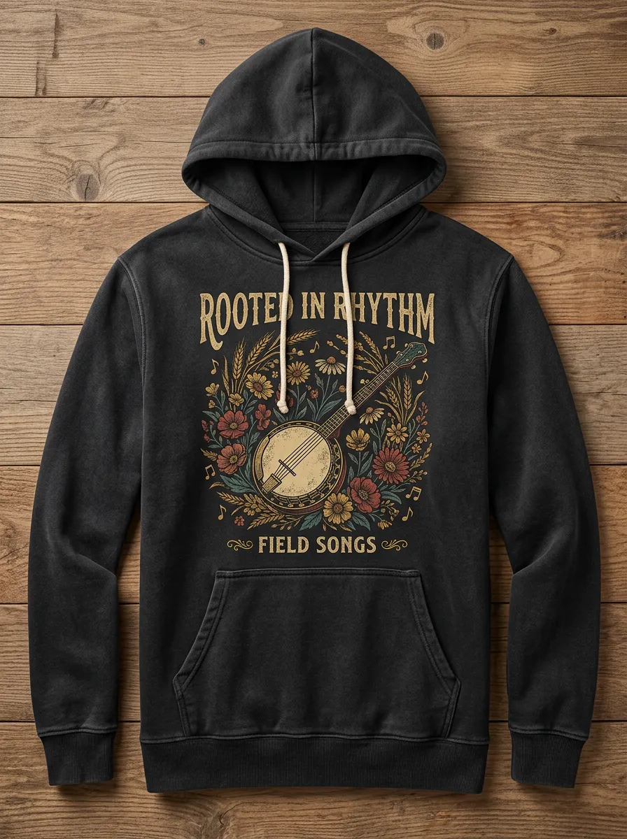 Western-Inspired Banjo Floral Unisex Country Music Pullover Hoodie