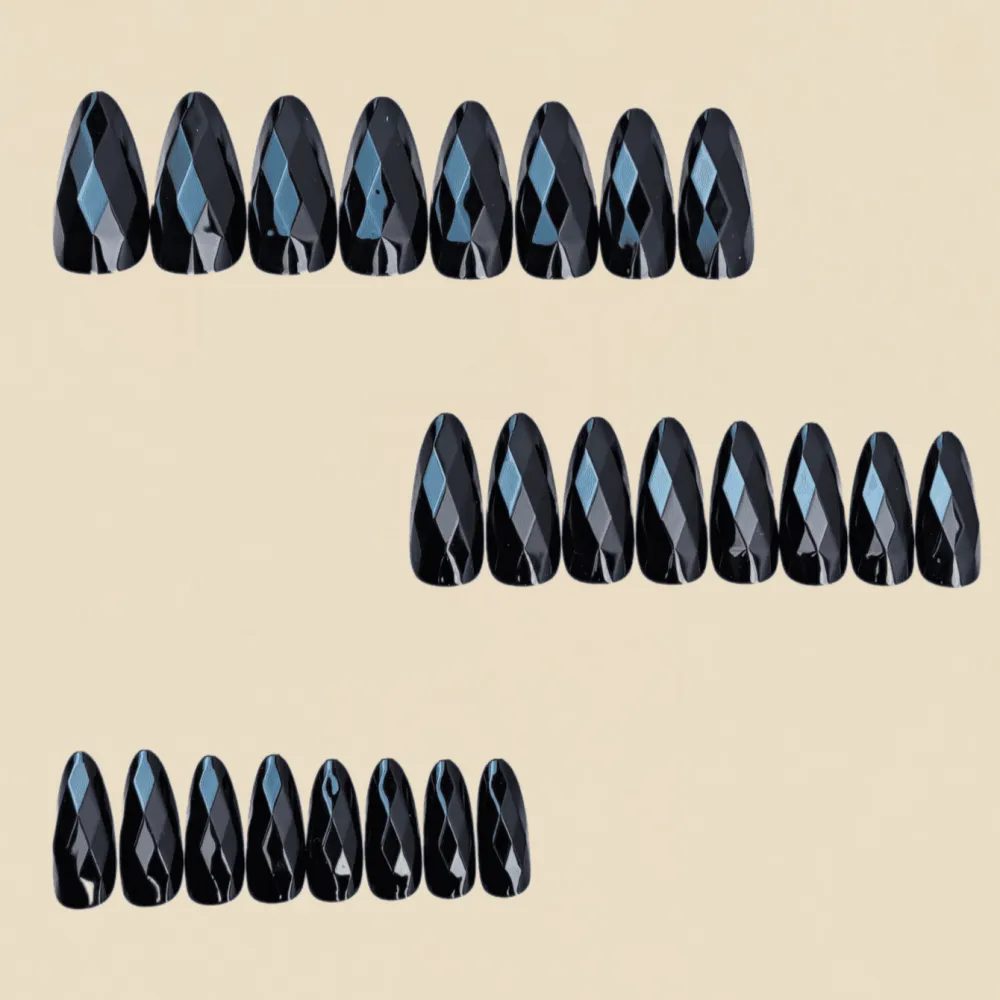 Nailhour 24Pcs Black Gothic Medium Almond Y2k Press On Nails