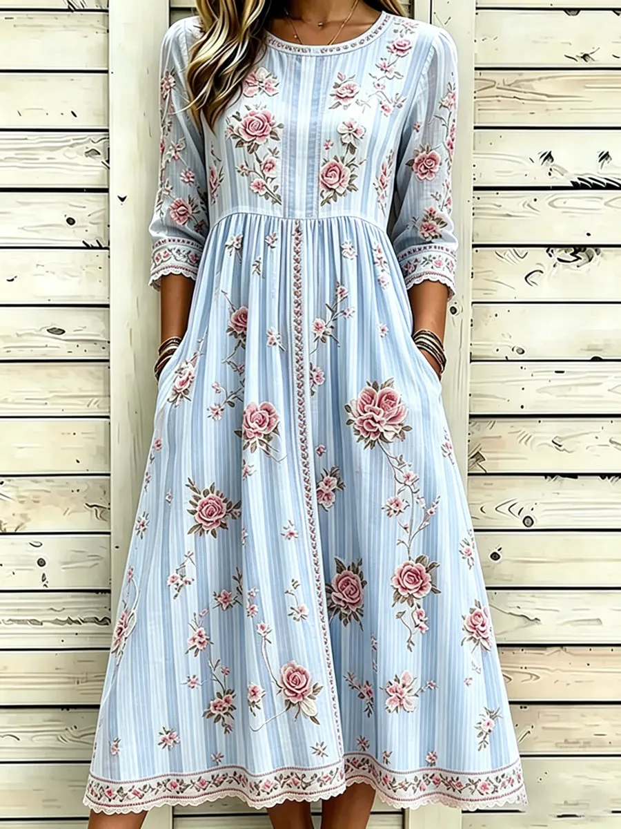 Women'S Casual Plant Flower Art Printed Art Dress
