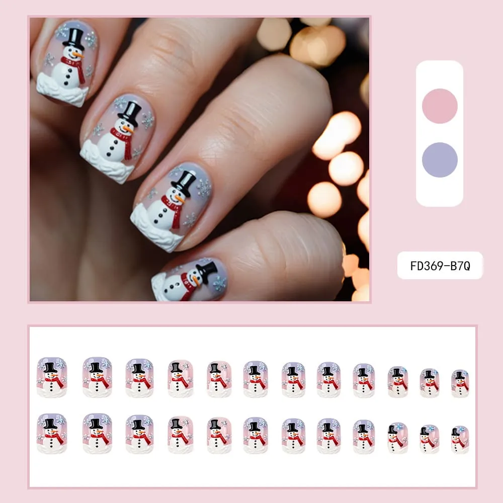Nailhour 24Pcs Christmas 3D Short Square French Press On Nails