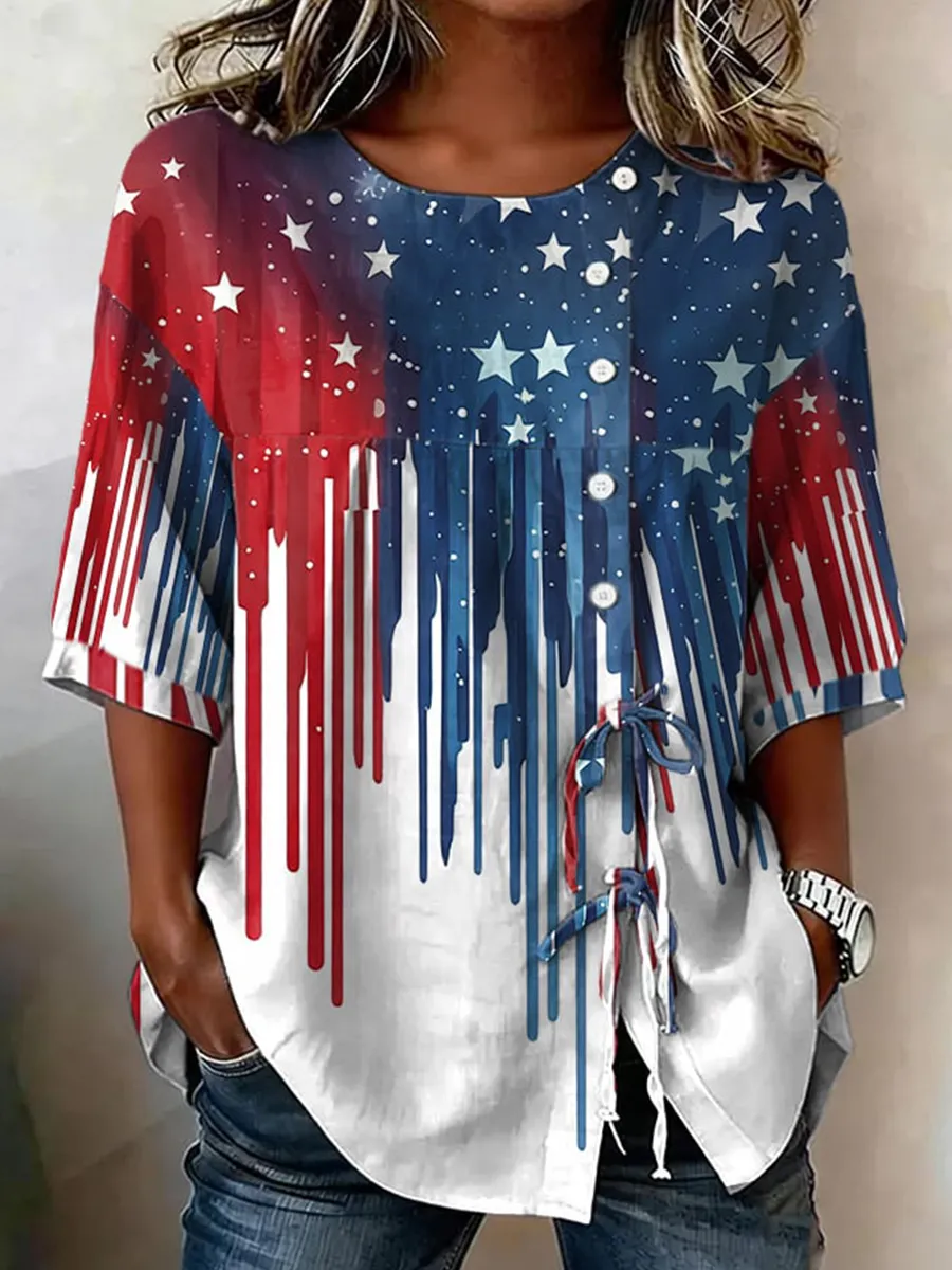 Women's Casual American 250th Anniversary Printed Top