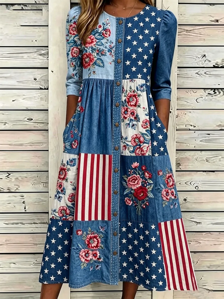 Women'S Casual American Independence Day Print Art Casual Dress