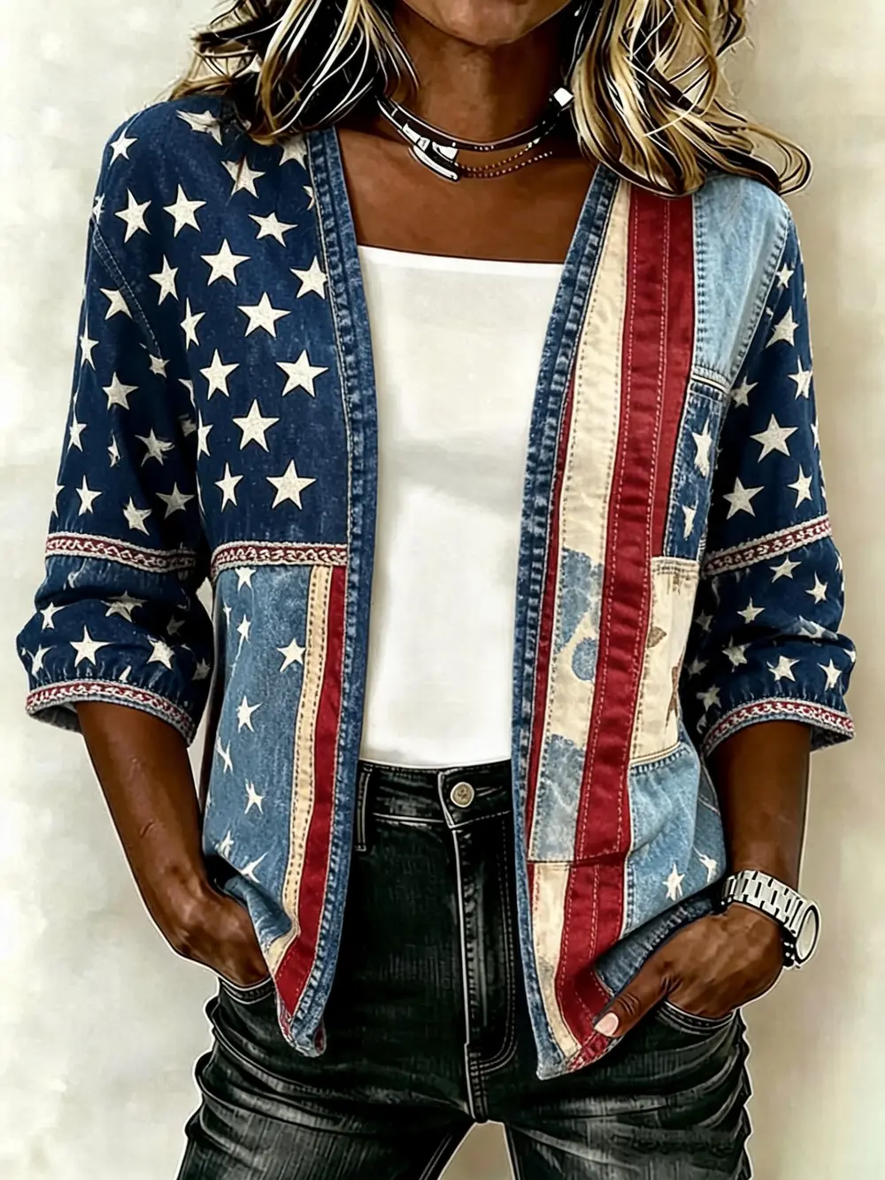 Women'S Casual Loose Independence Day Patriotic Cardigan