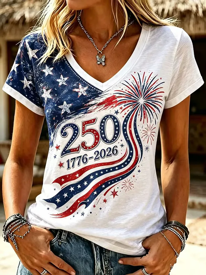 Women's 250th Anniversary V-Neck Printed T-Shirt