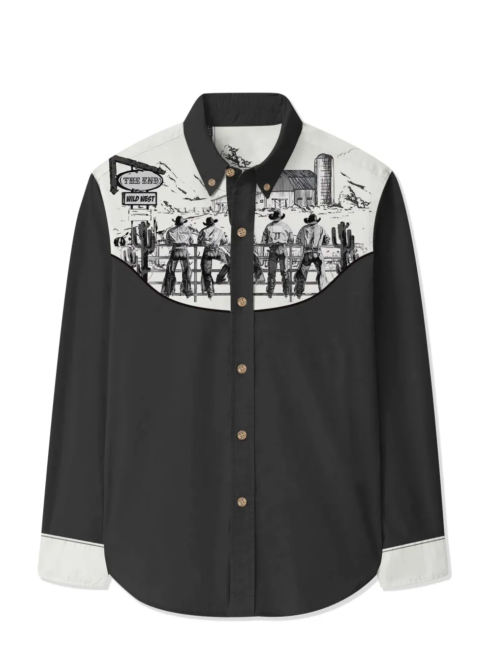 West Cowboy Printed Hawaiian Shirt For Men Button-Down Shirt Long Sleeve 100% Cotton Shirt