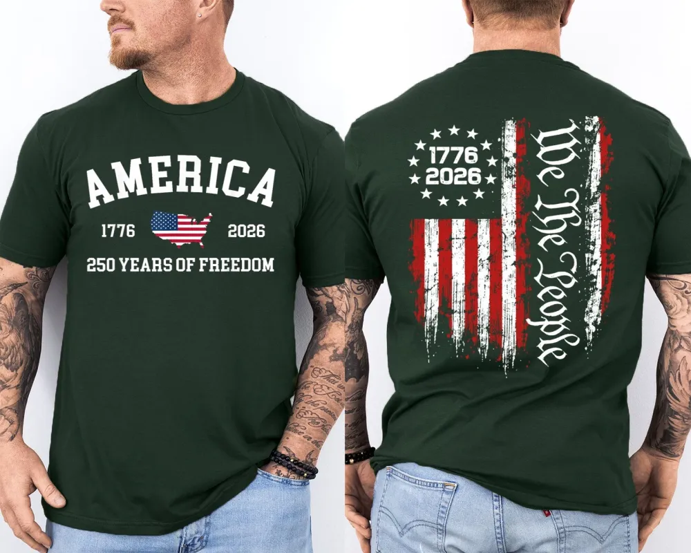 Men'S Casual American 1776-2026 Anniversary Printed Short Sleeved T-Shirt
