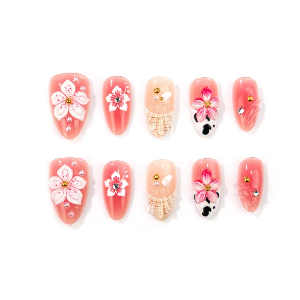 Nailhour 30Pcs Sweet Leopard Print Medium Almond French Press On Nails