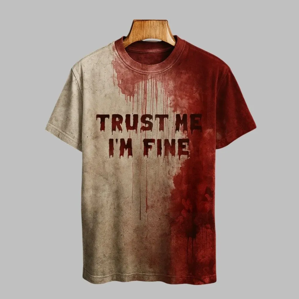 2025 Halloween Trust Me I’m Fine Bloody Printed T-shirt