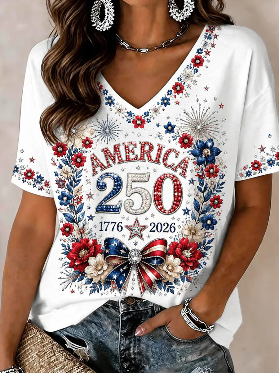 Women's 250th Anniversary American Floral Faith Short-Sleeve T-Shirt