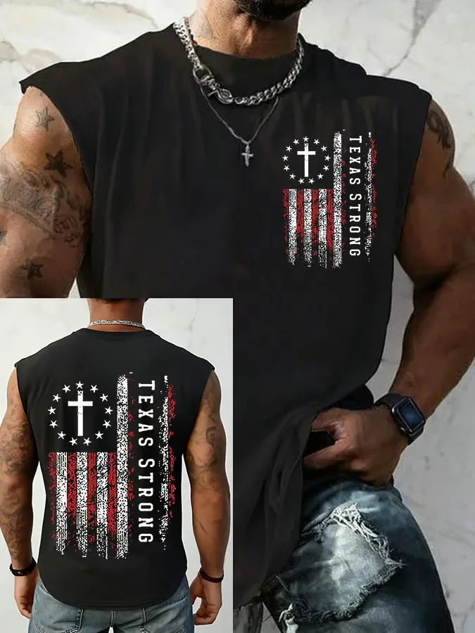 Men's Texas Strong Print Round Neck Tank Top