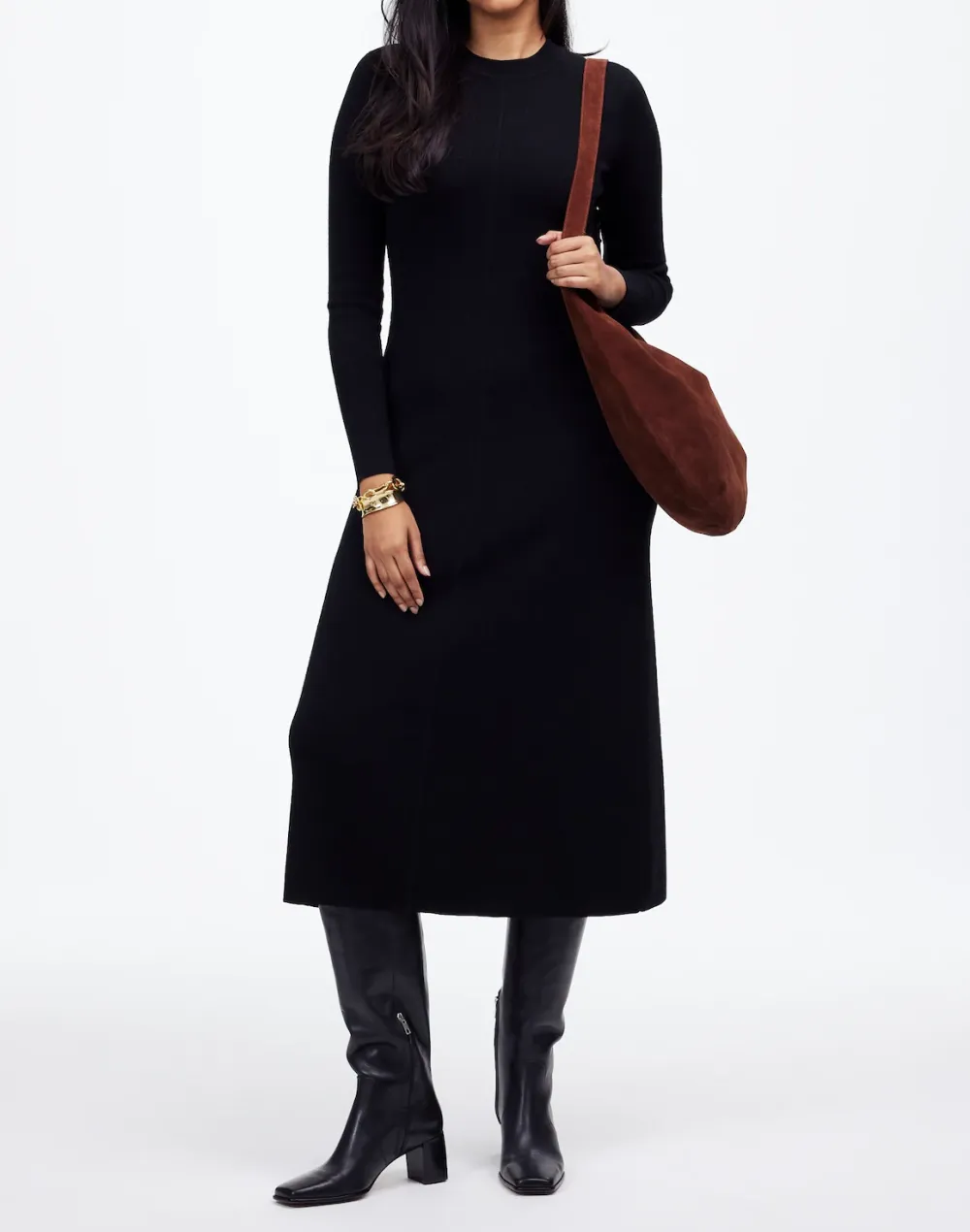 Black Wool Sweater Midi Dresses