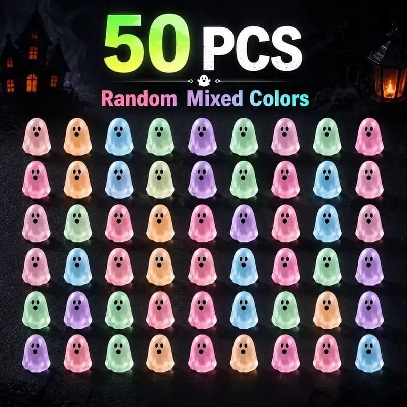 Halloween Gift Glow In Dark Cute Ghost Resin Bead Set Random Pattern Luminous Decorative Charms