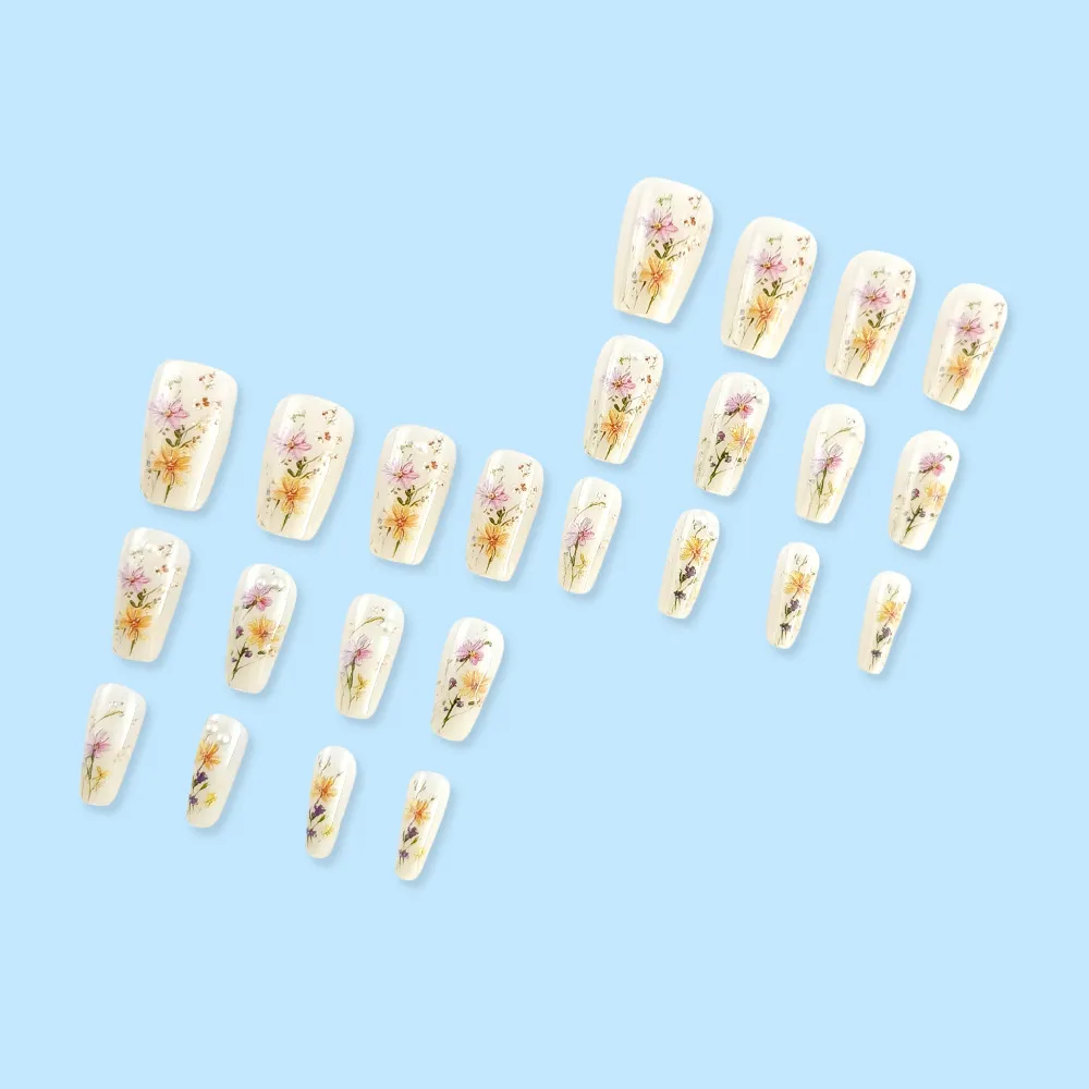 Nailhour Square Nude Floral 24Pcs Daily Press On Nails