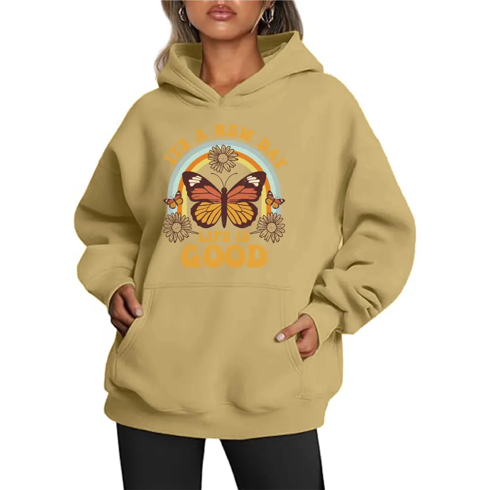 Butterfly And Letter Printed Hoodies