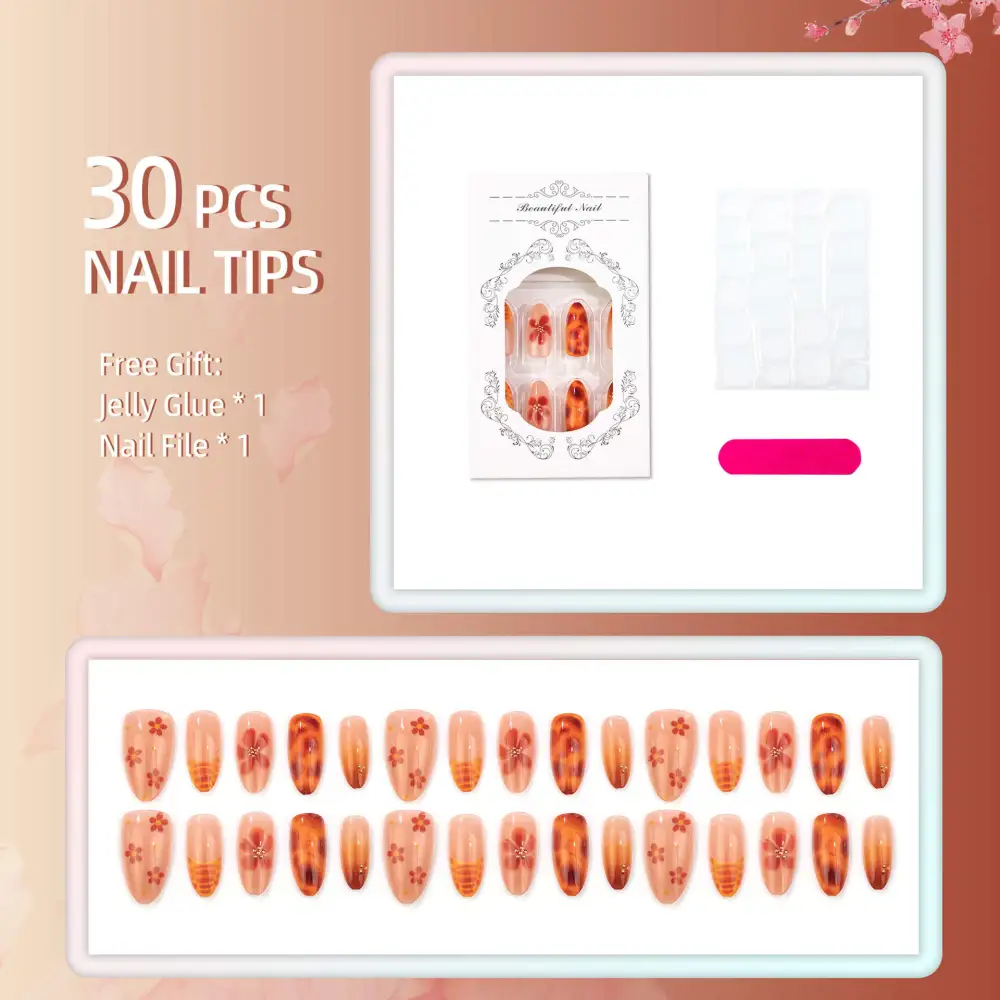 Nailhour 30Pcs Autumn Gradient Vintage Medium Almond Press On Nails