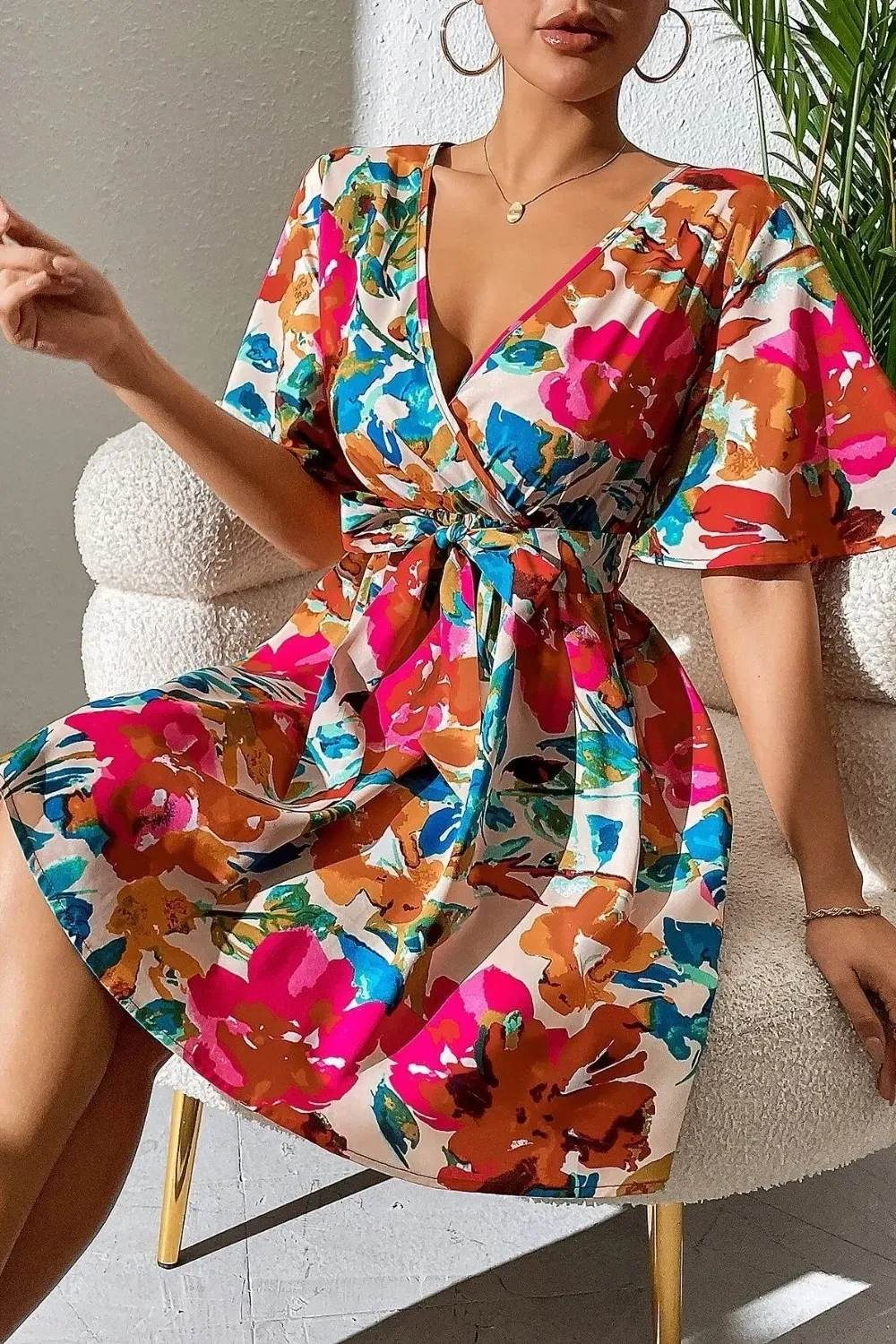 Mature And Sexy Waist-Cinching Hot Pink Dress