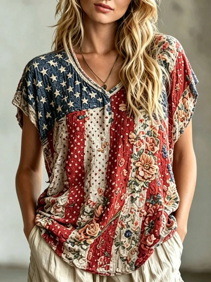 Women's 250th Anniversary Of The United States Printed V-Neck Top