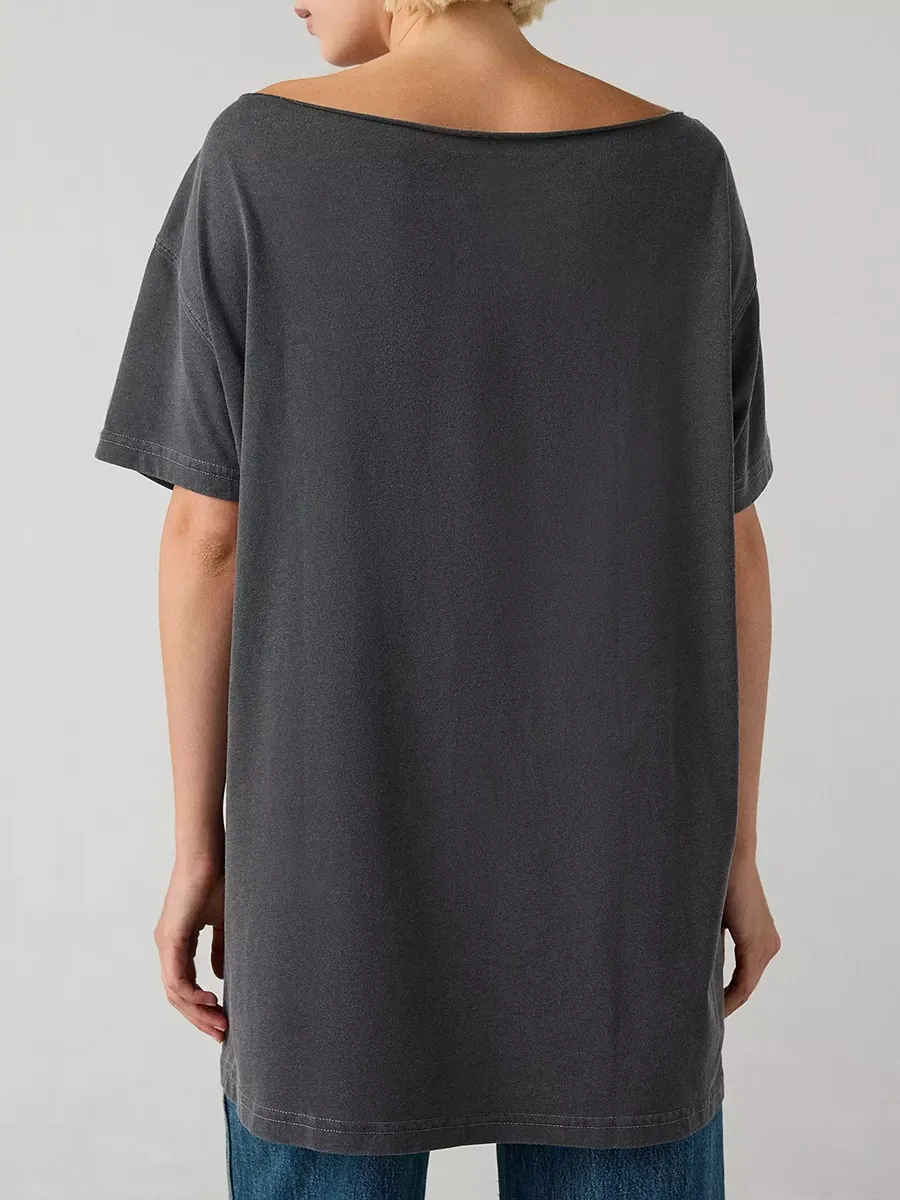 Women's Portrait Letter-Printed Off-The-Shoulder T-Shirt