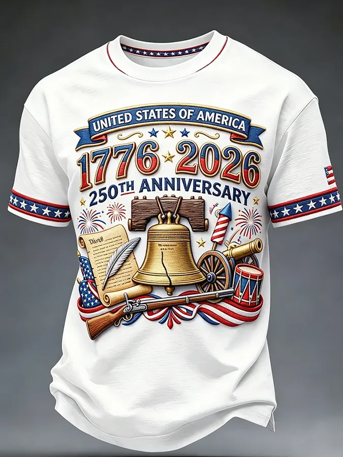 Men'S Casual American 1776-2026 Anniversary Printed Short Sleeved T-Shirt
