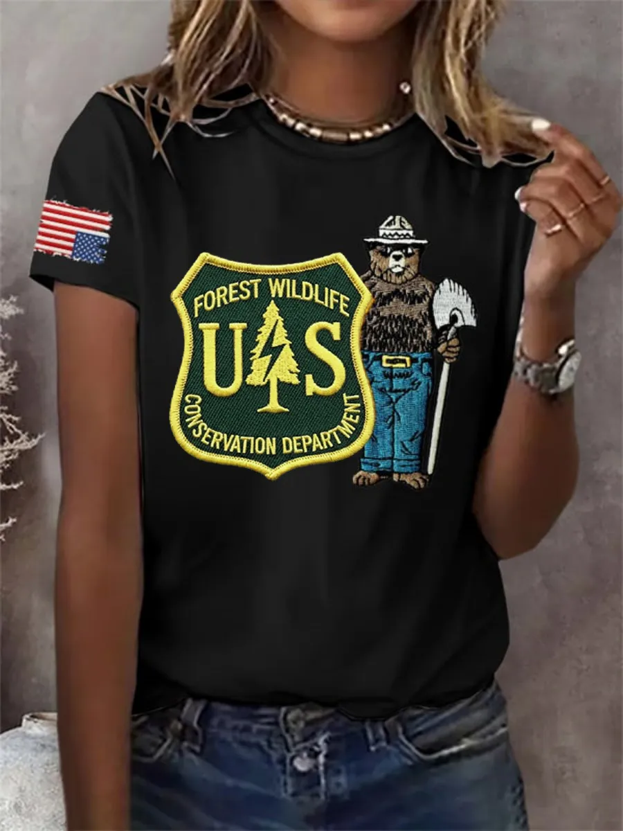 Women's Resist Bear Save The Forest Service Print T-shirt