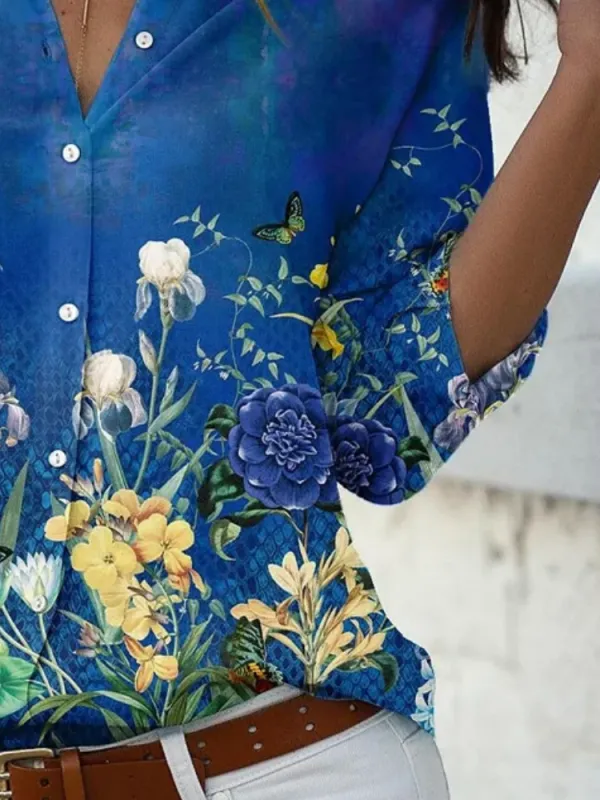 Flower & Butterfly Print Shirt