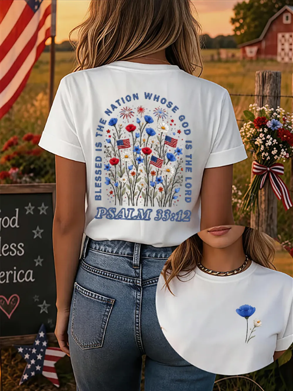 Blessed Is The Nation Of All Who Trust In God! Women'S 250th Anniversary American Faith Print Short-Sleeve T-Shirt