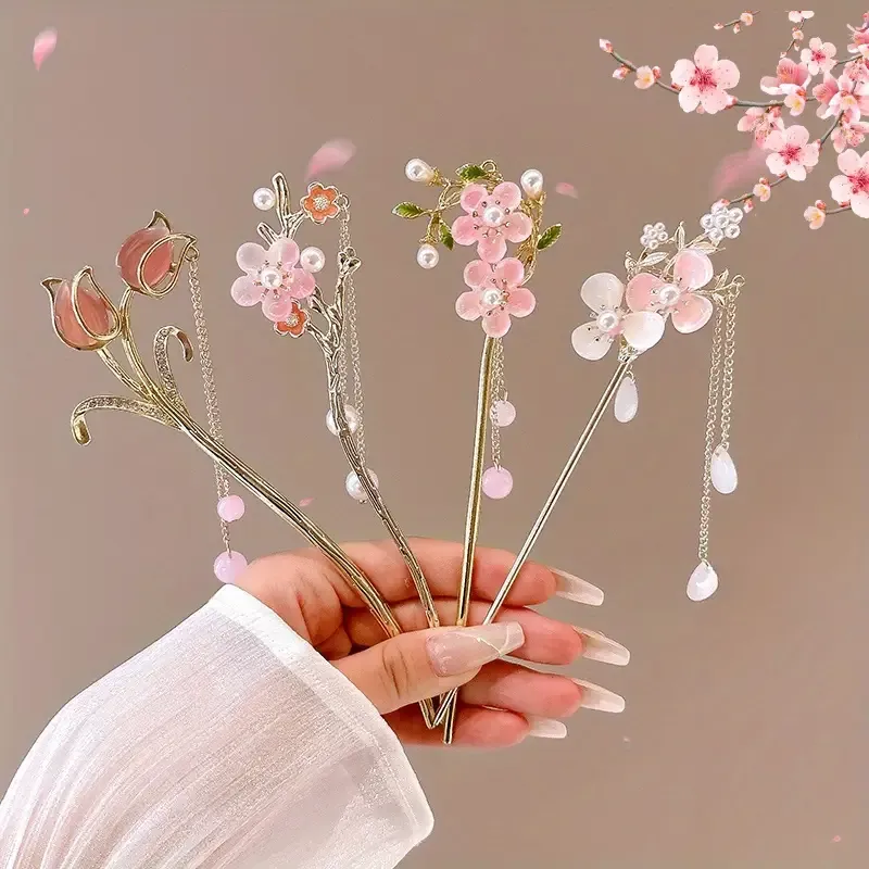 Casual Style Pink Tassel Hairpins for Women