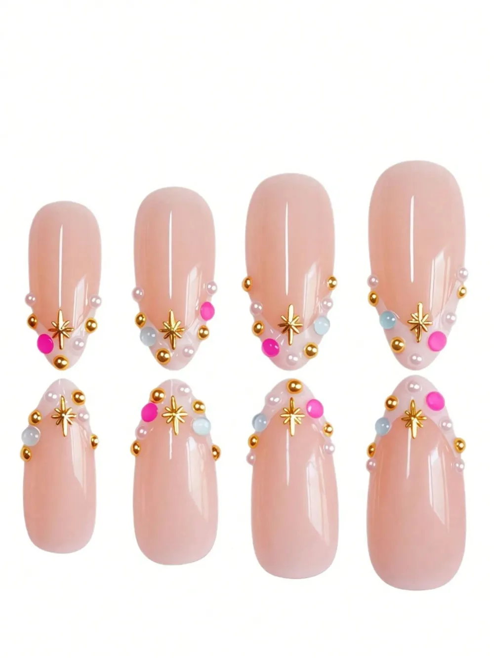 Nailhour Nude 24pcs White French Stiletto Medium False Nails