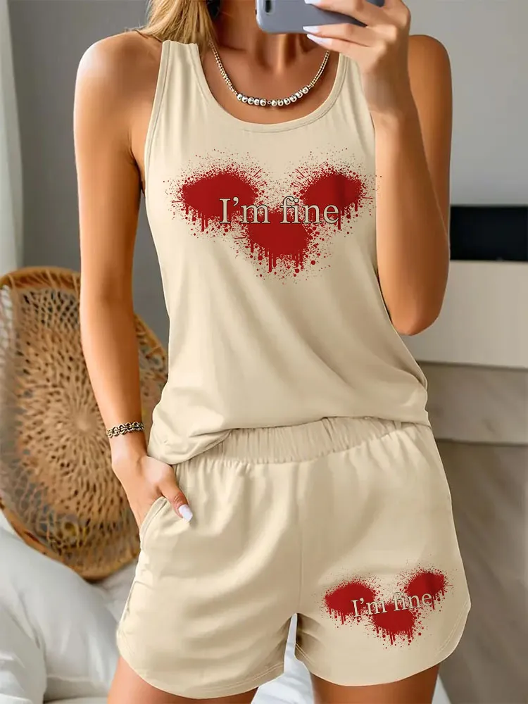 Women'S I'M FINE Halloween Simple Comfortable Vest Set