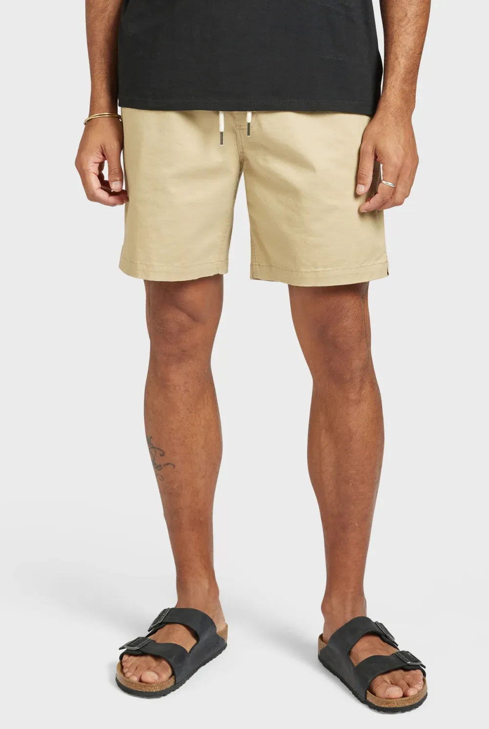 Beige Linen Drawstring Shorts