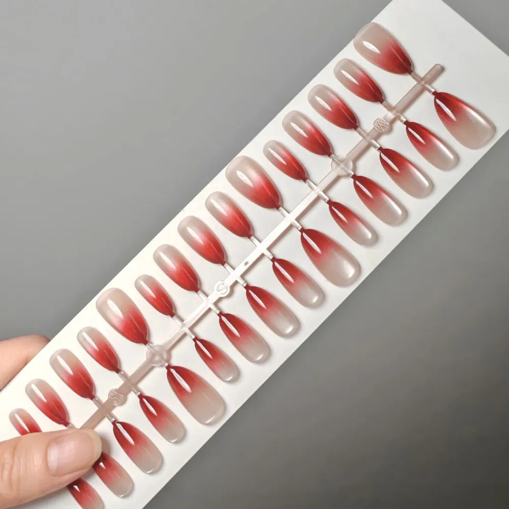 Nailhour 30Pcs Red Medium Almond Gradient French Press On Nails