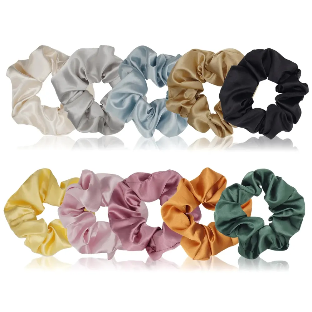 A Set Of Ten Colored Satin Hair Ties