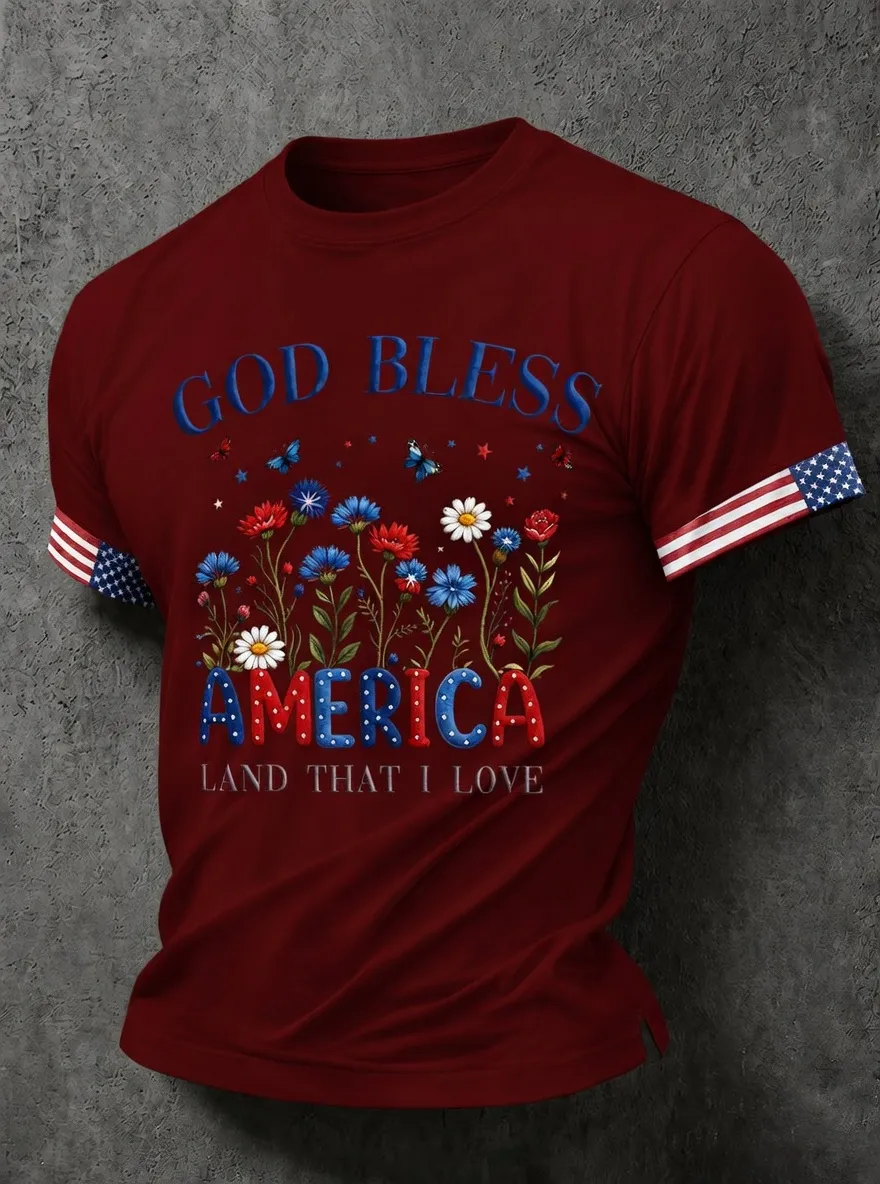 Men'S Casual American 250Th Anniversary Printed Round Neck Short Sleeved T-Shirt